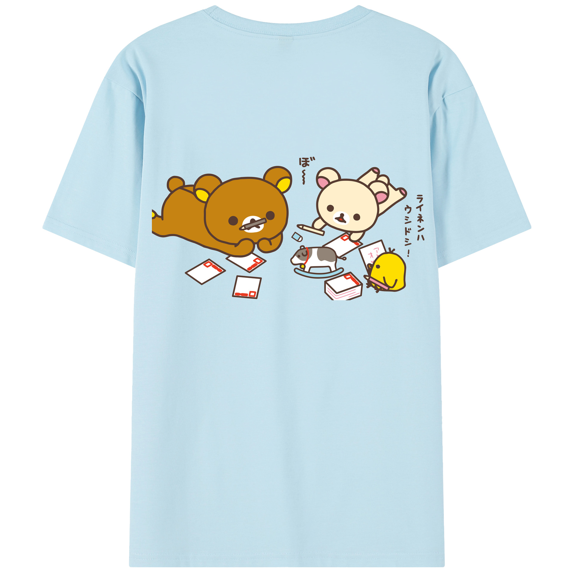 （画像用） リラックマ リラックマ キイロイトリ Rilakkuma Korilakkuma Kiiroitori 綿100％半袖Tシャツ（背面プリント）